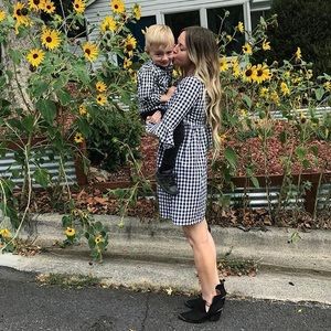 Gingham Mini Dress with Fluted Sleeve